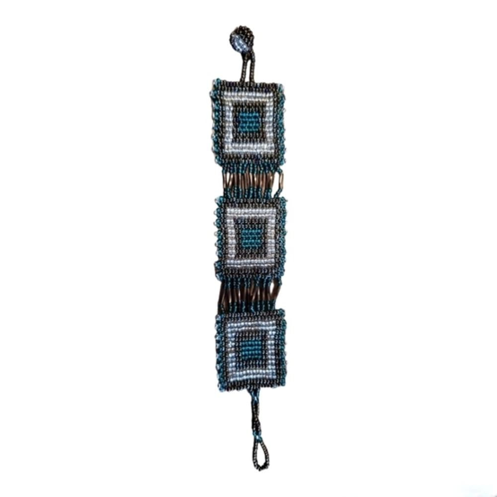 Blue/green and‎ brown beaded bracelet